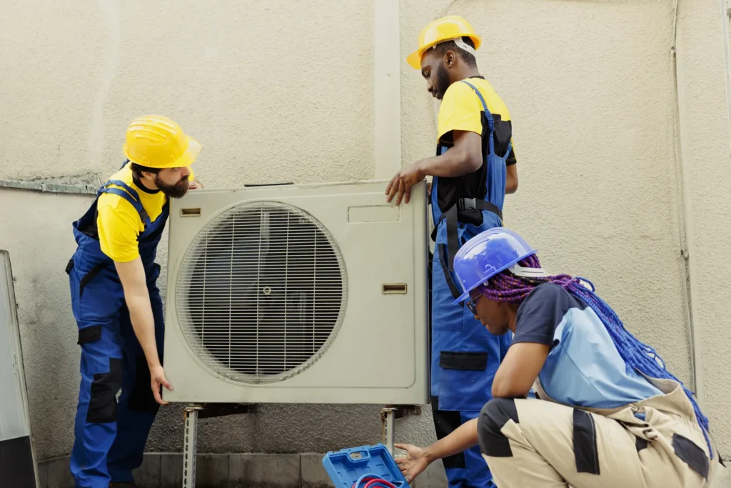 Equipo de técnicos haciendo una instalación de aire acondicionado